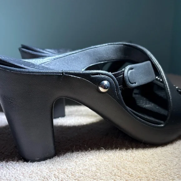 CROCS Black High Heeled Sandals with Rhinestones Accents - Picture 5 of 7